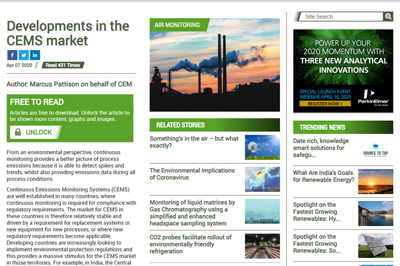 Developments in the CEMS market From Environmental Technology